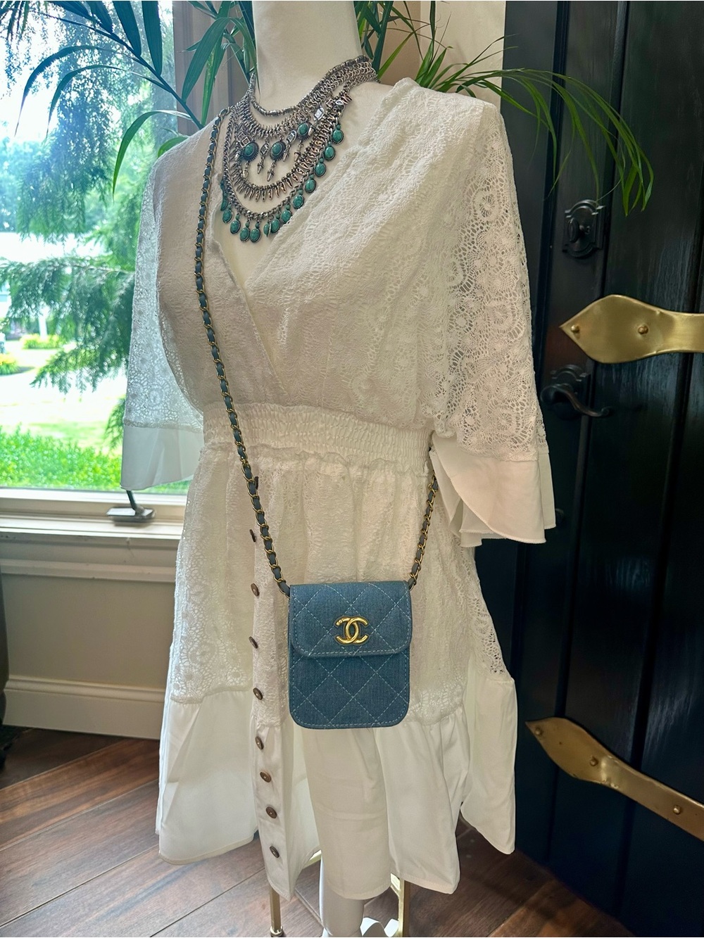 New Authentic CHANEL VIP Beauty Blue Denim Quilted Mini Crossbody bag purse Gold - Picture 10 of 15